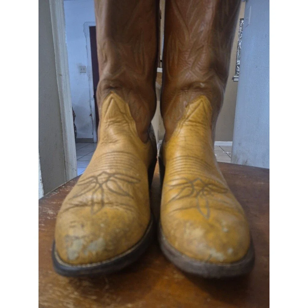 VTG Bona Allen Men’s Size 9D 2-tone Brown Leather Cowboy Western Boots 8056 Rare